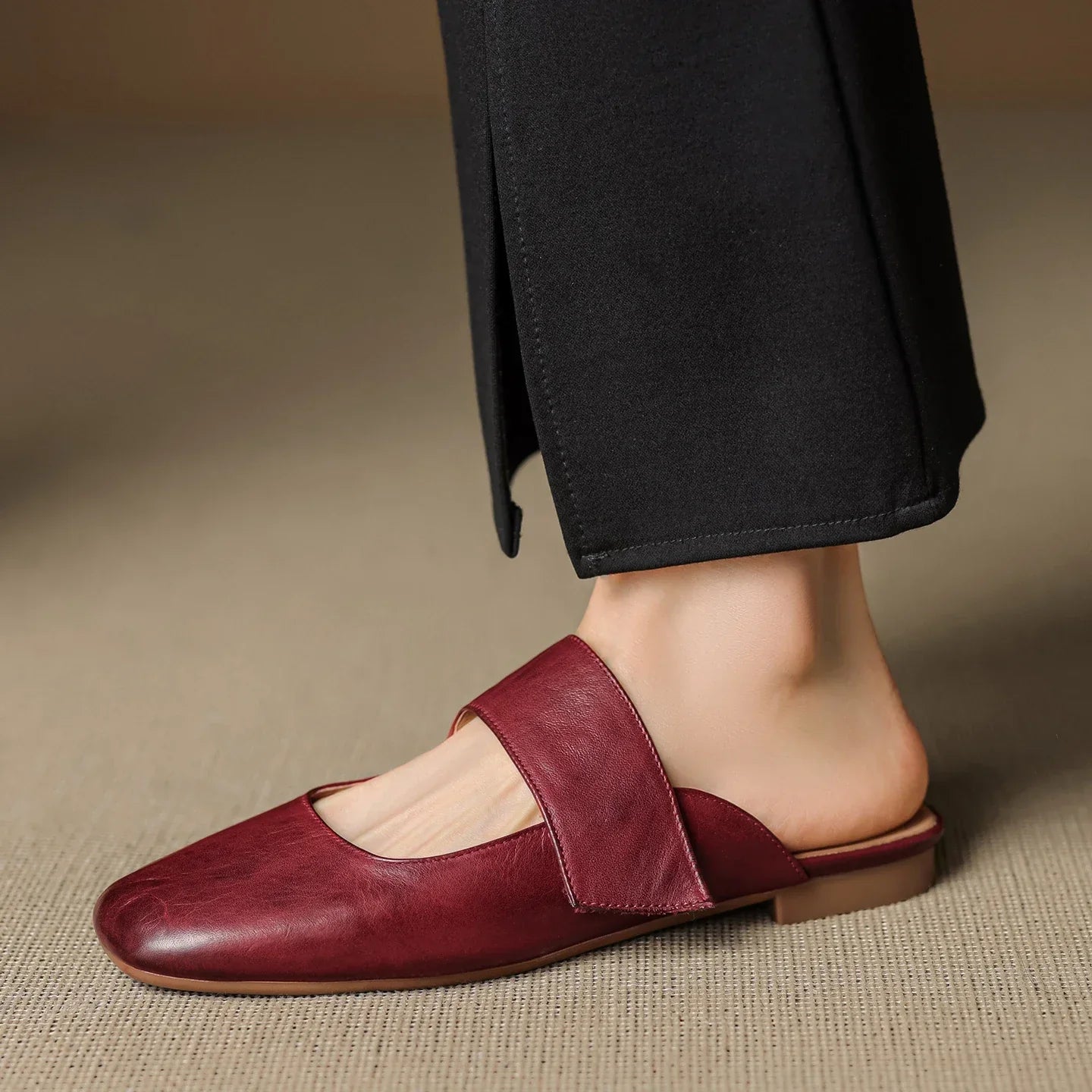 Yena | Leather Square Toe Chunky Heel Mules