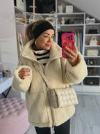 Aven open-front teddy coat, side view
