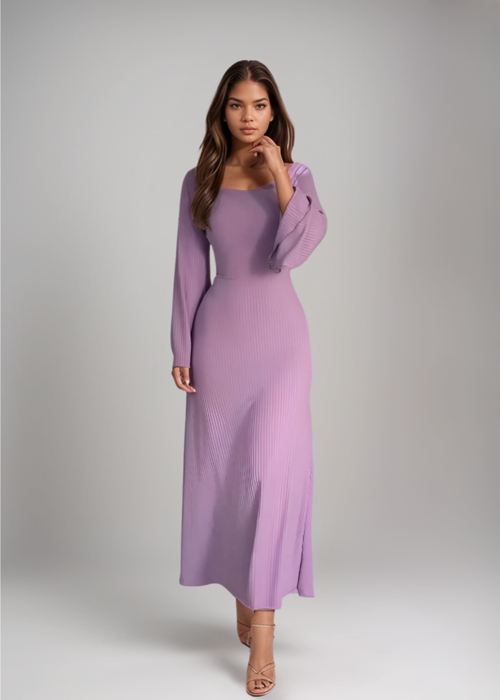 Nori | Striped Knit Maxi Dress with Sleeves