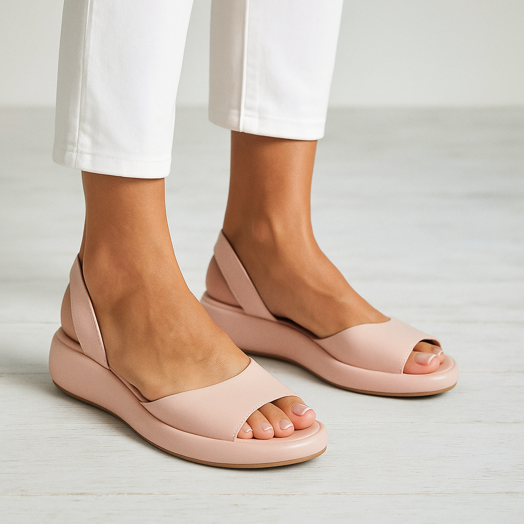 Light pink open-toe sandals for women featuring a cushioned comfort insole and a casual, versatile style. 4