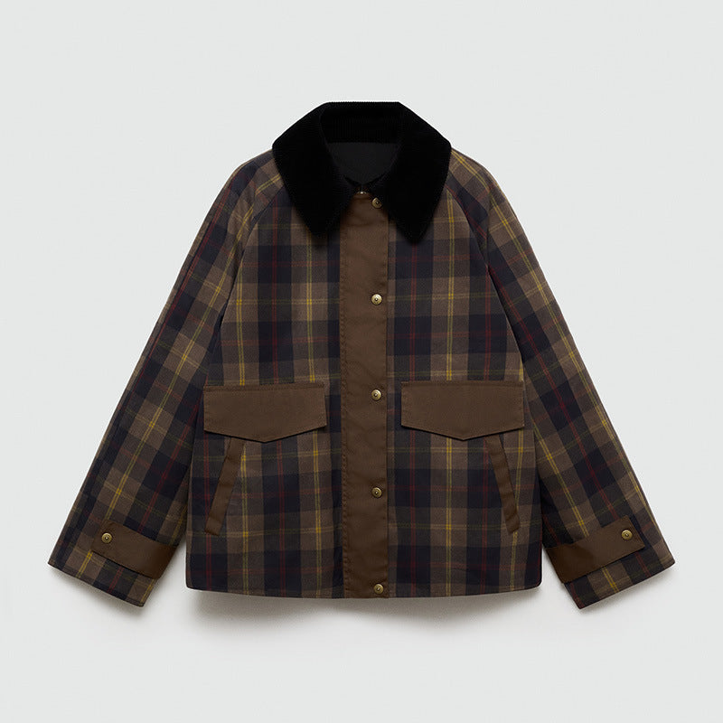 Jessy | Warm Checked Jacket Women with Soft Faux Fur Collar