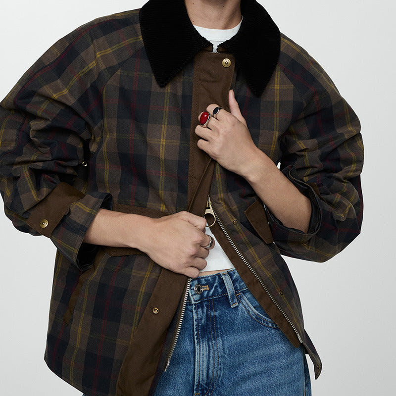 Jessy | Warm Checked Jacket Women with Soft Faux Fur Collar