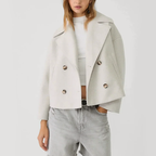 Women's Cropped Double-Breasted Coat with Lapel Collar