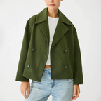 Women's Cropped Double-Breasted Coat with Lapel Collar
