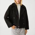 Women's Cropped Double-Breasted Coat with Lapel Collar