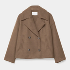 Women's Cropped Double-Breasted Coat with Lapel Collar