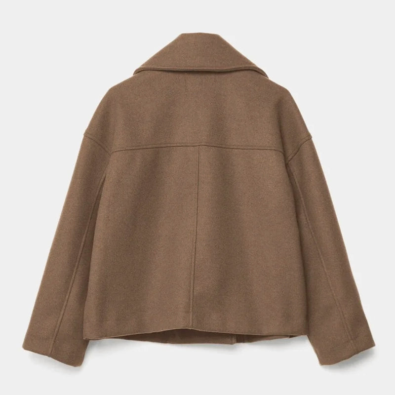 Women's Cropped Double-Breasted Coat with Lapel Collar
