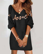 Doravine - Artistic V-Neck Dress - Casual Elegance and Modern Touch
