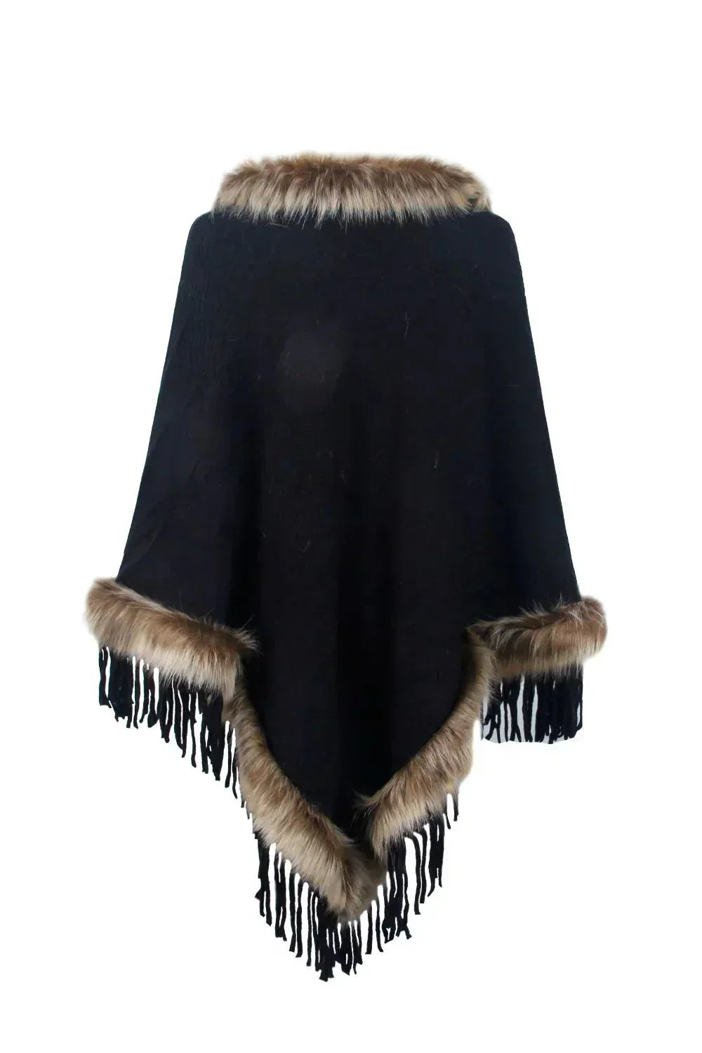 Faux Fur-Trimmed Poncho | Luxurious Knit | Cozy and Stylish