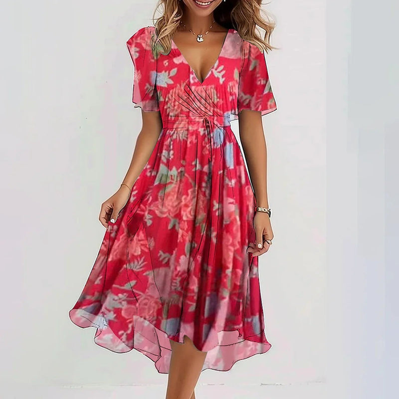 Naomie | Elegant Short Sleeve Printed Dress