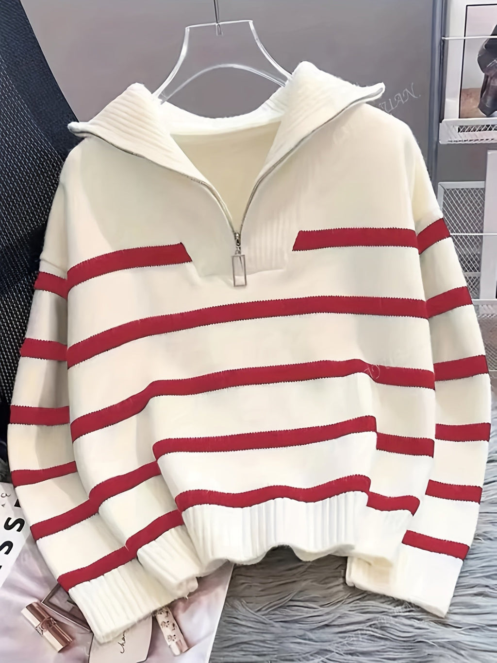 Sabina | Striped Quarter-Zip Sweater