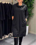 Kaelira - Women's dress with flowing draped collar and practical pockets