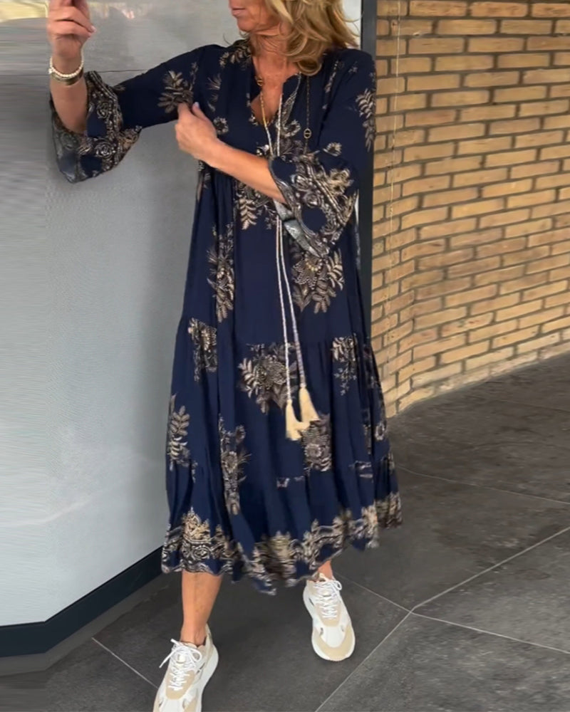 Meline - Loose Vintage V-Neck Dress