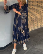 Meline - Loose Vintage V-Neck Dress