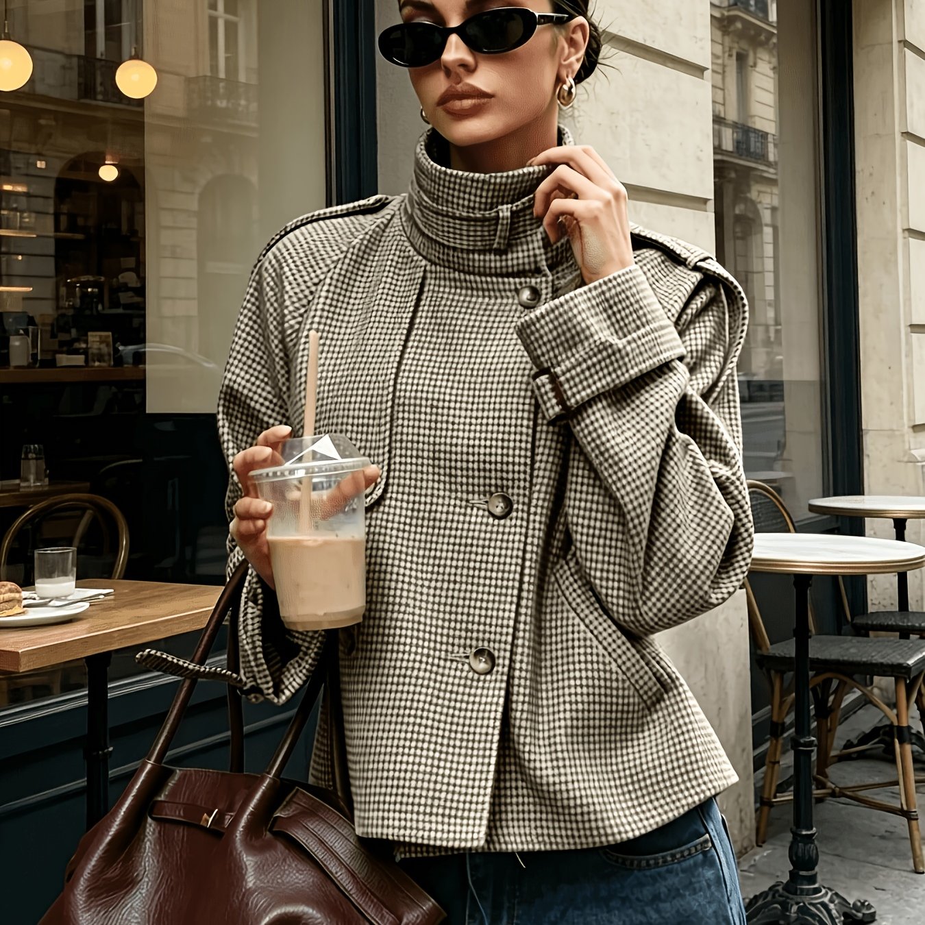 Marguerite | Stand-Collar Houndstooth Jacket