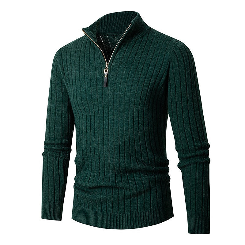 Gavin Ribbed Quarter-Zip Sweater - Green