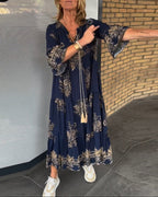 Meline - Loose Vintage V-Neck Dress
