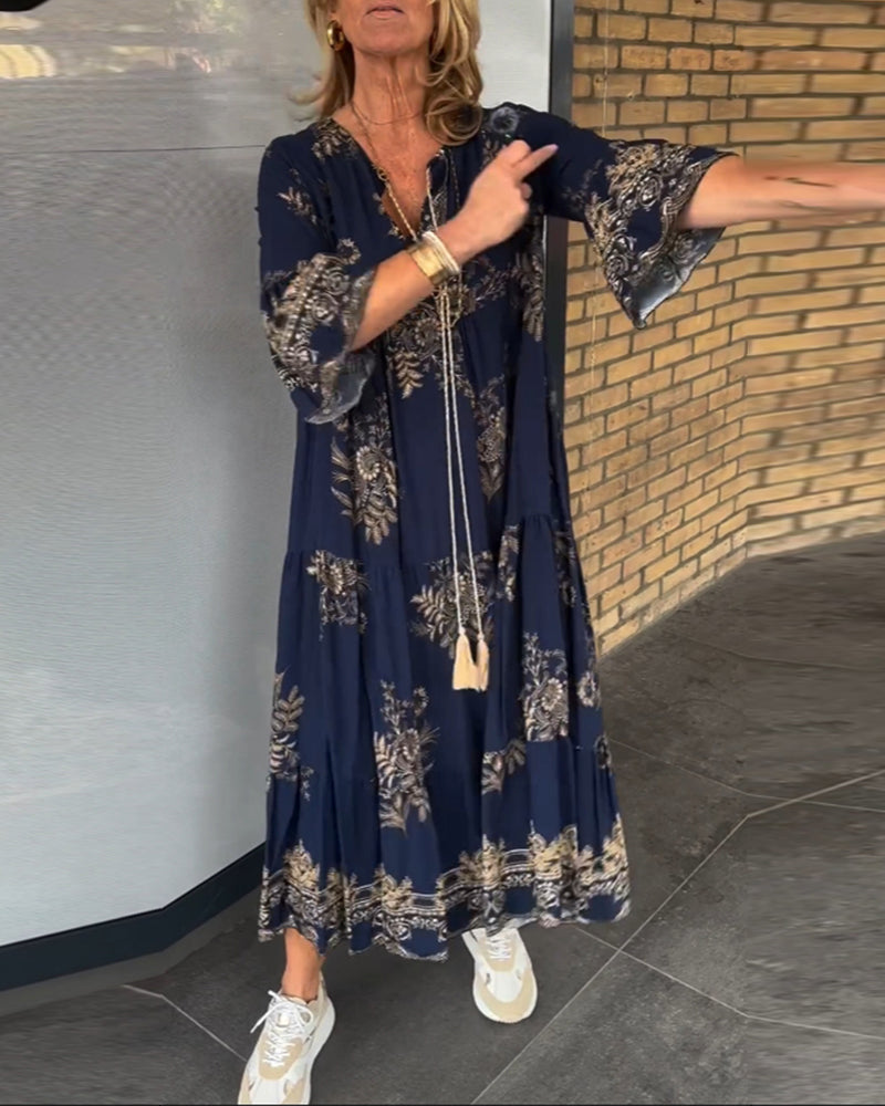 Meline - Loose Vintage V-Neck Dress
