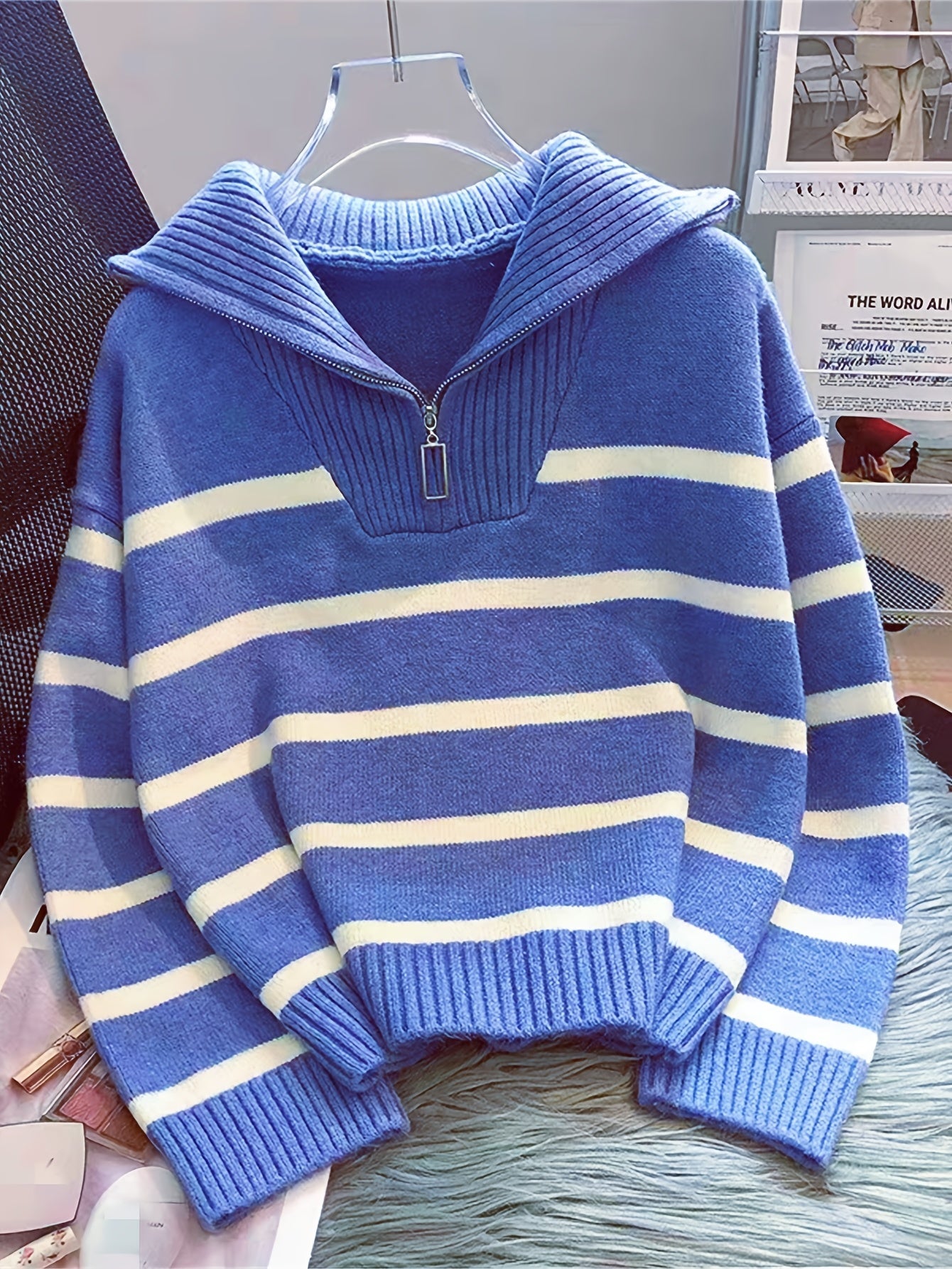 Sabina | Striped Quarter-Zip Sweater