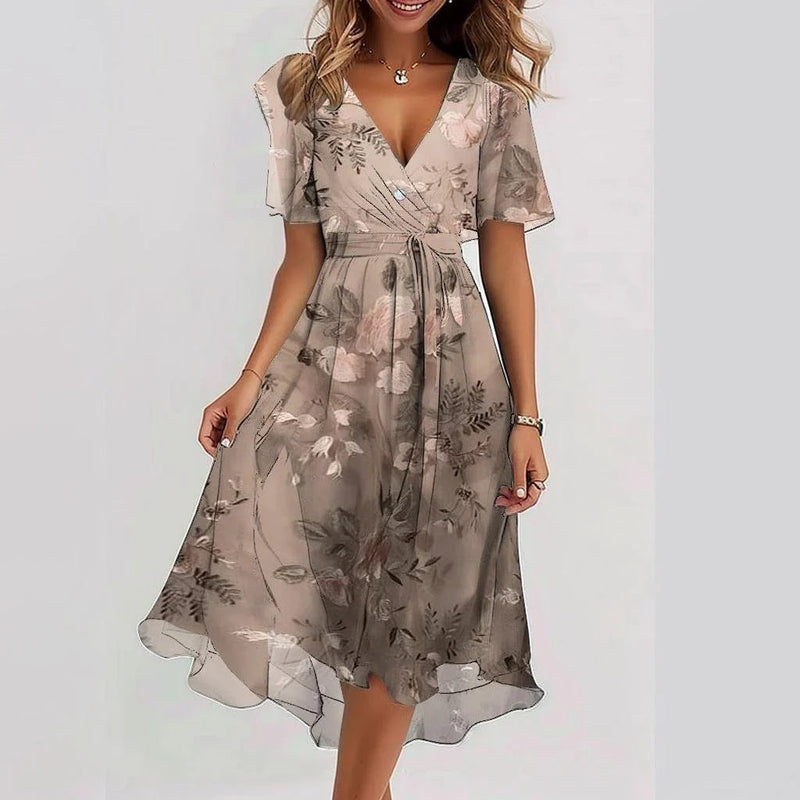 Naomie | Elegant Short Sleeve Printed Dress