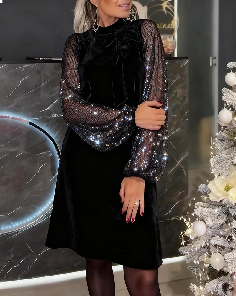 Helisorae - Elegant Patchwork Dress with Lantern Sleeves