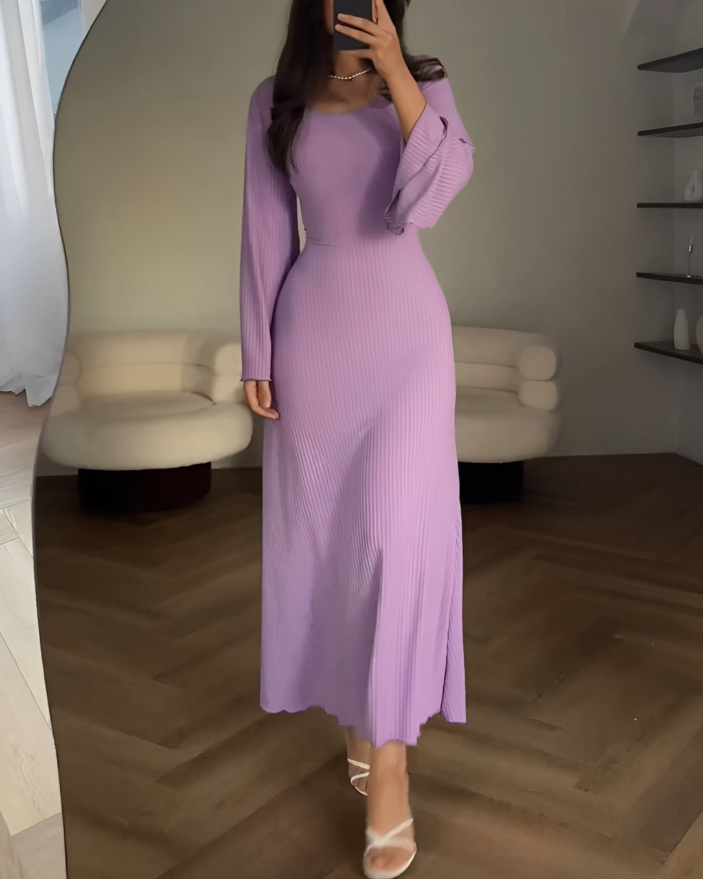 Nori | Striped Knit Maxi Dress with Sleeves