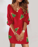 Doravine - Artistic V-Neck Dress - Casual Elegance and Modern Touch