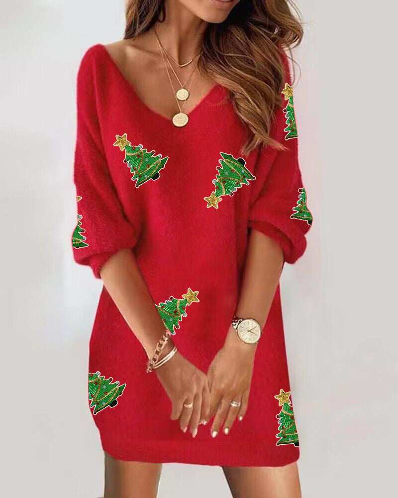 Doravine - Artistic V-Neck Dress - Casual Elegance and Modern Touch