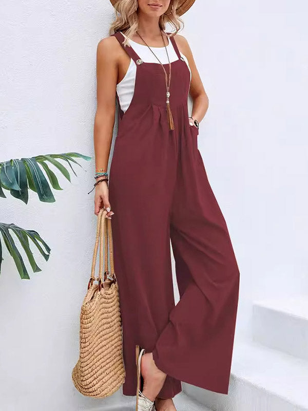 Harlow | Loose Plus Size Pleated Split-Joint Square-Neck Overalls