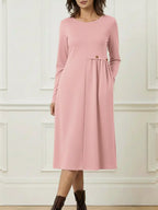 Helisavelle - Casual Style Long Sleeve Cotton Midi Dress