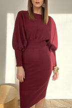 Nolavine - Patchwork Dress with Long Sleeves and Round Neck