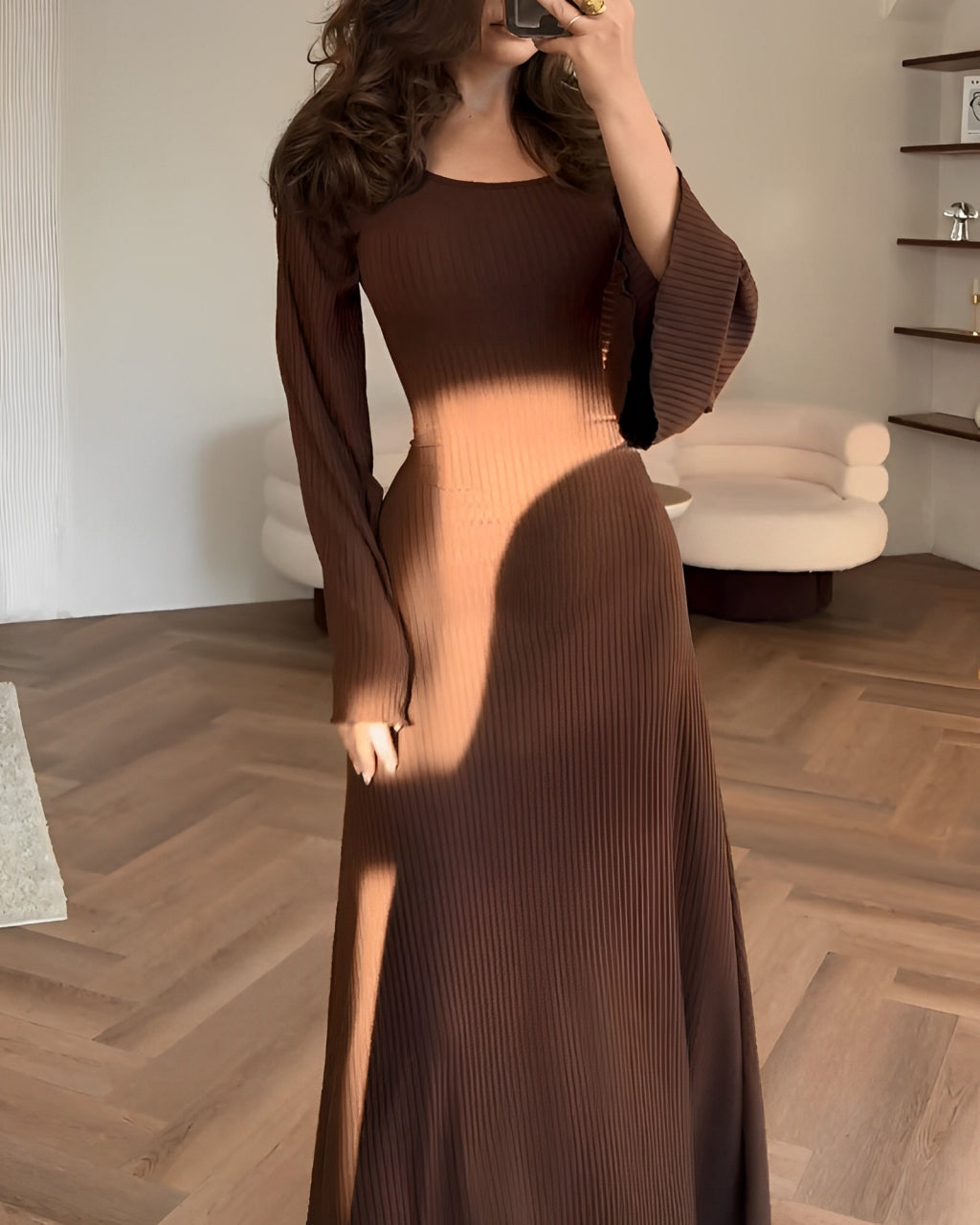 Nori | Striped Knit Maxi Dress with Sleeves