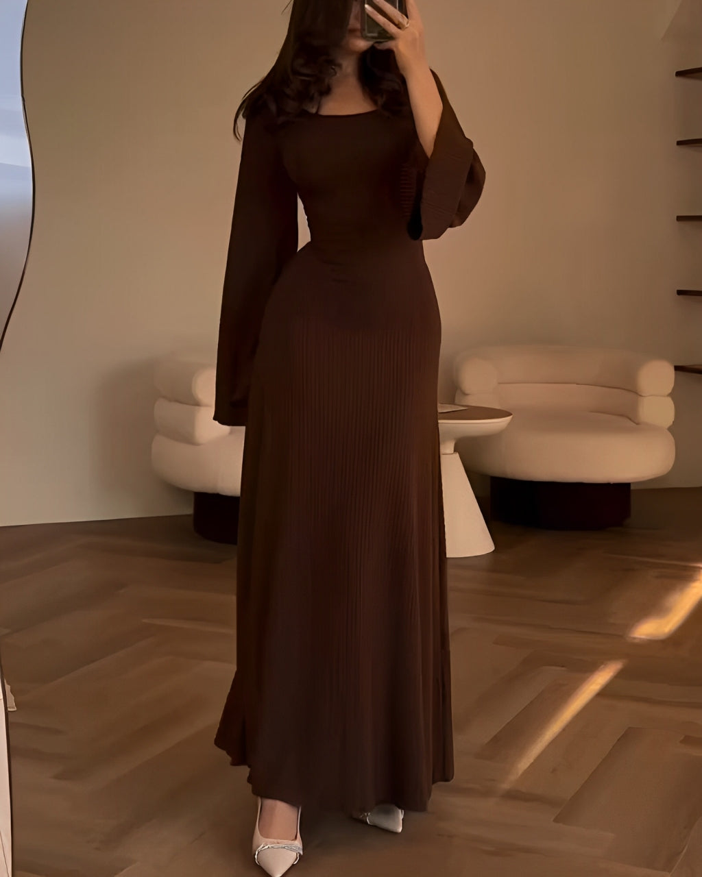 Nori | Striped Knit Maxi Dress with Sleeves