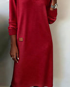 Eveliss - Elegant V-Neck Midi Knitted Dress