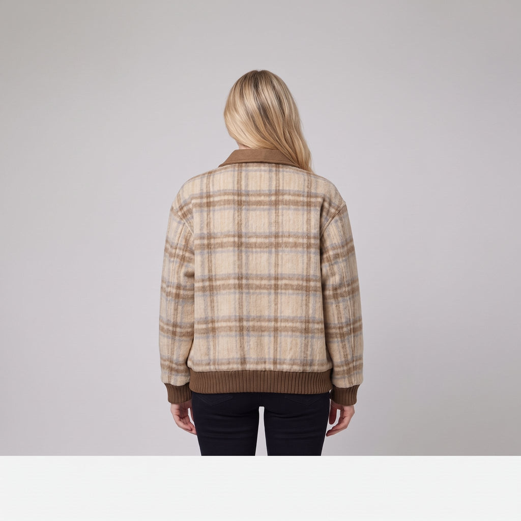 Women's Checkered Blazer – Beige, Tailored