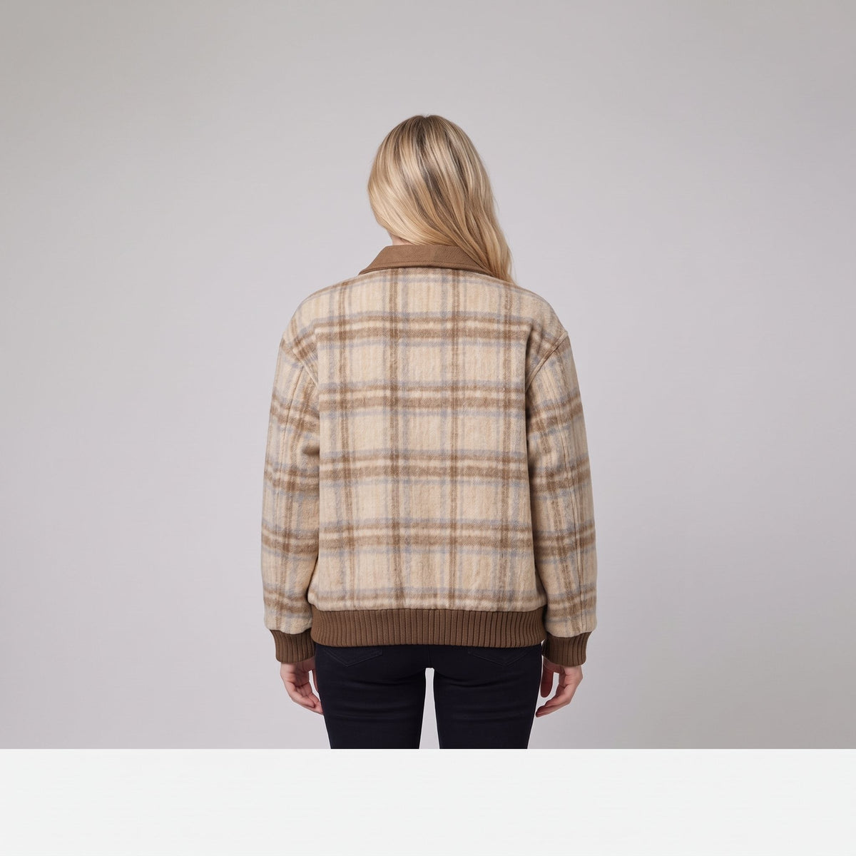 Women's Checkered Blazer – Beige, Tailored