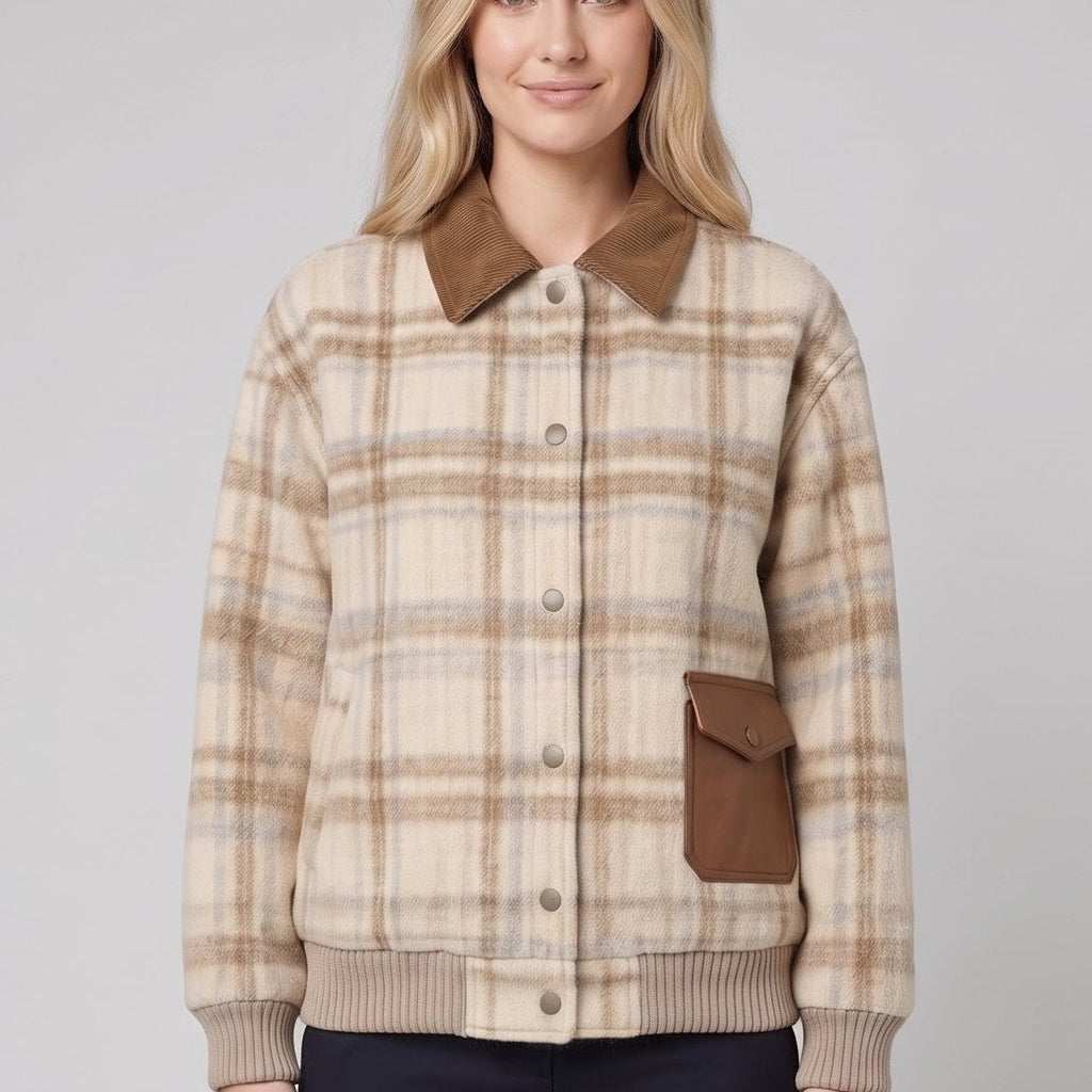 Women's Checkered Blazer – Beige, Tailored