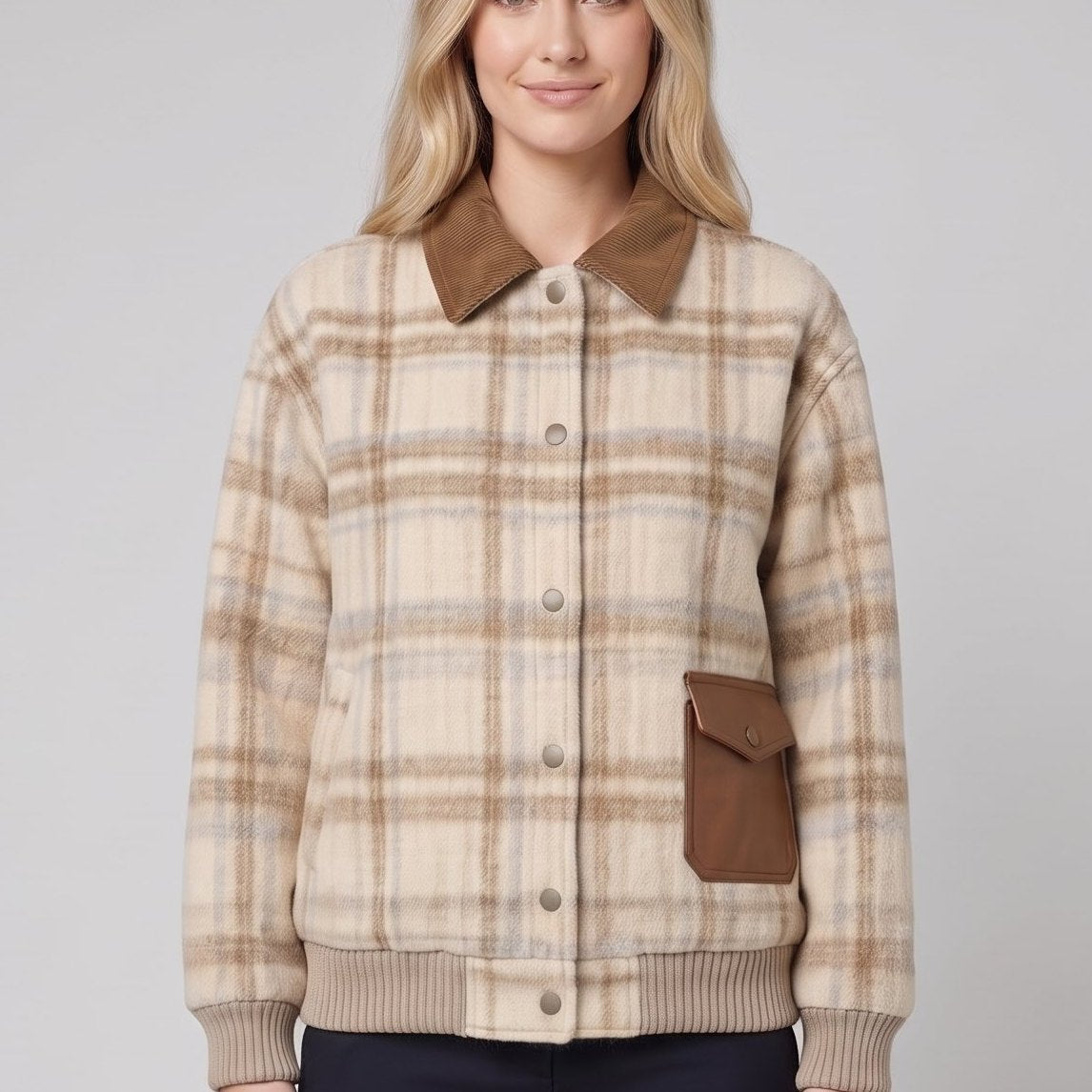 Women's Checkered Blazer – Beige, Tailored