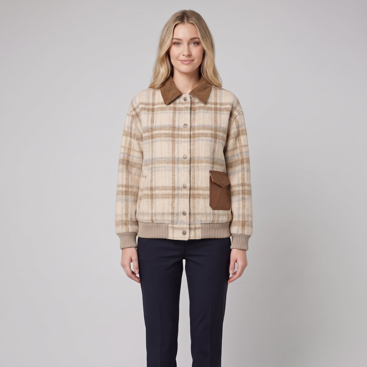 Women's Checkered Blazer – Beige, Tailored