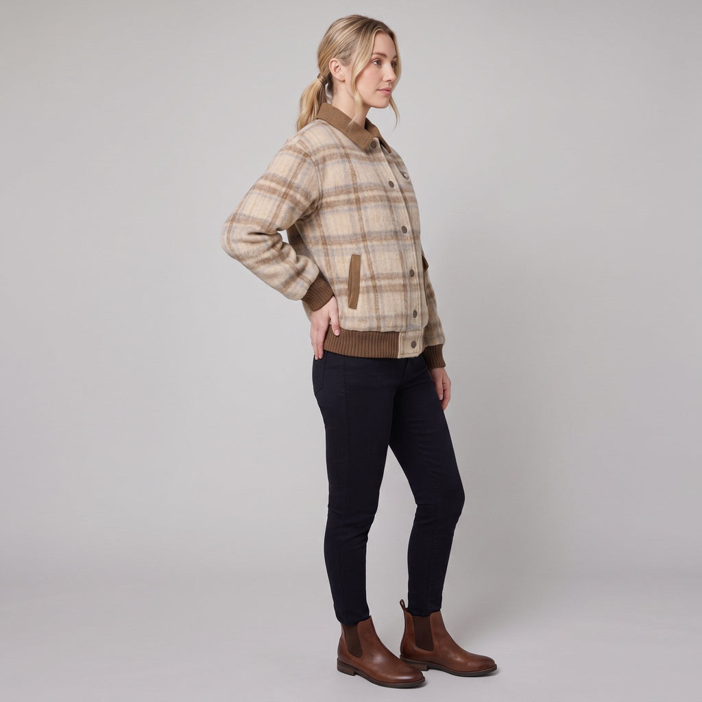 Women's Checkered Blazer – Beige, Tailored