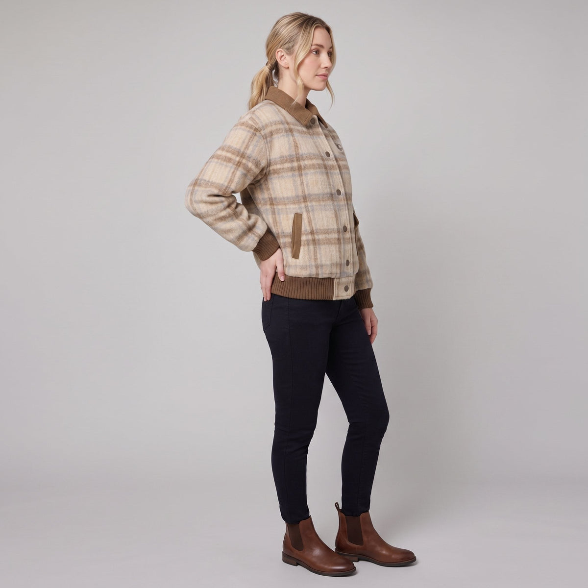 Women's Checkered Blazer – Beige, Tailored