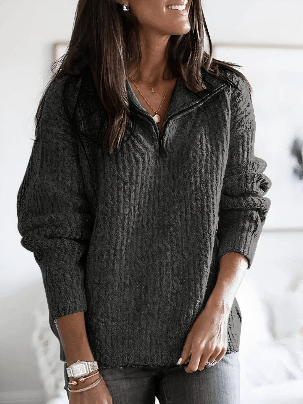 Quarter-Zip Chunky Knit Pullover – side view