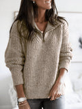 Quarter-Zip Chunky Knit Pullover – front view