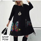 Florienne - Multicolored butterfly print dress with round neck