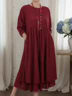 Prysavellea - Casual Midi Dress with Double Trim and Flowing Drape