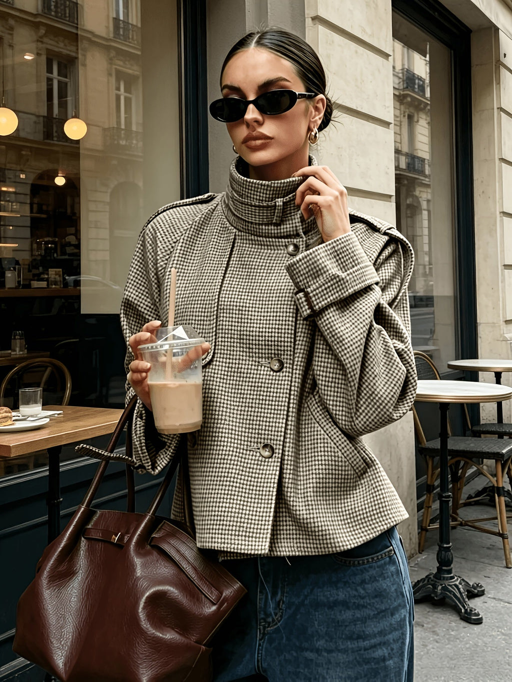 Marguerite | Stand-Collar Houndstooth Jacket