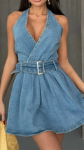 Celeste | Halter Denim Dress