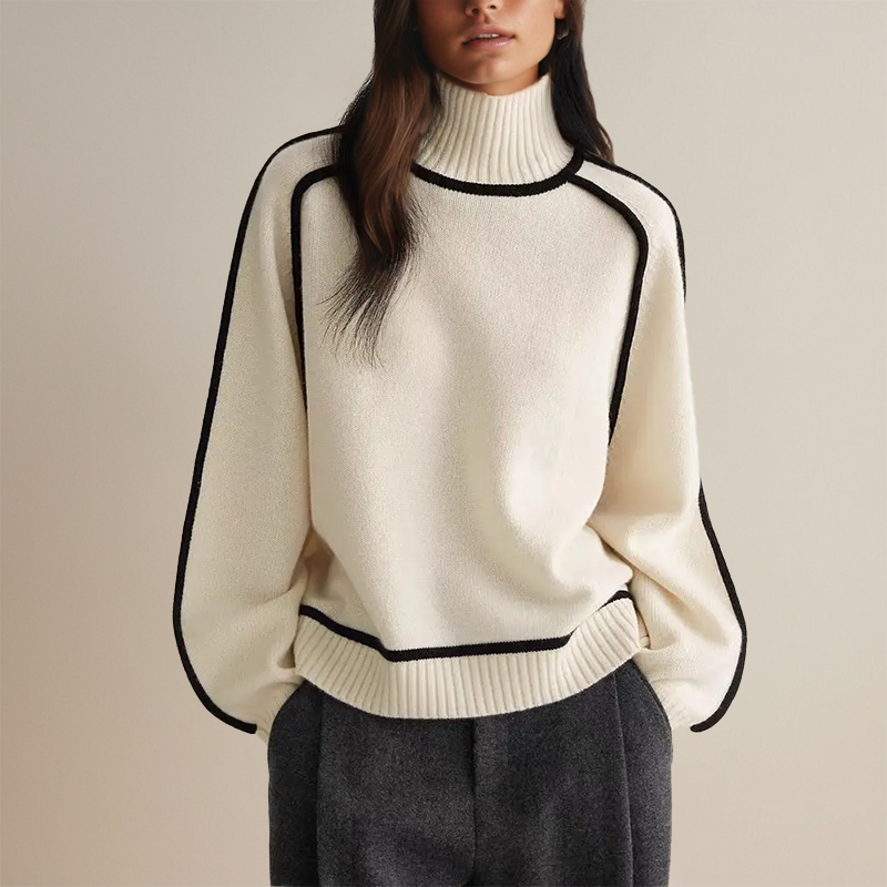 Dora Striped Turtleneck Sweater – styled view