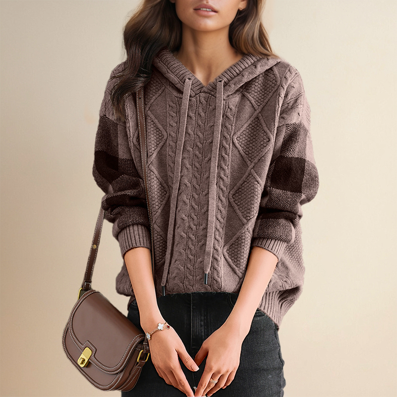 Emily Cable Knit Hoodie Sweater – styled view