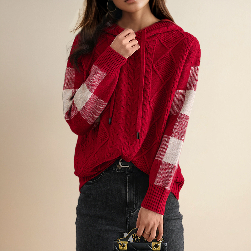 Ebony | Cable Knit Hoodie Sweater